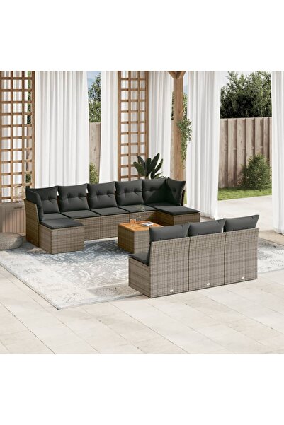 vidaxl Garden sofa set with cushions, 11 pieces, grey, polyrattan