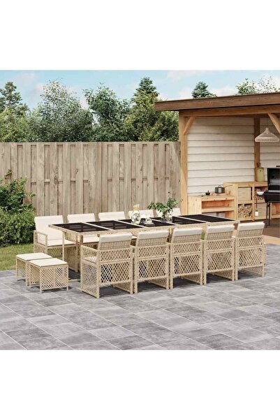 vidaxl Set mobilier de gradina cu perne, 15 piese, bej, poliratan