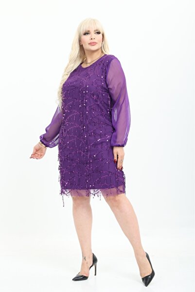 rotop Elegant Almona dress, for events, purple color, with long transparent s...