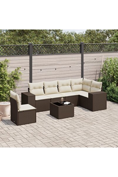 vidaxl Garden sofa set with cushions, 7 pieces, brown, polyrattan