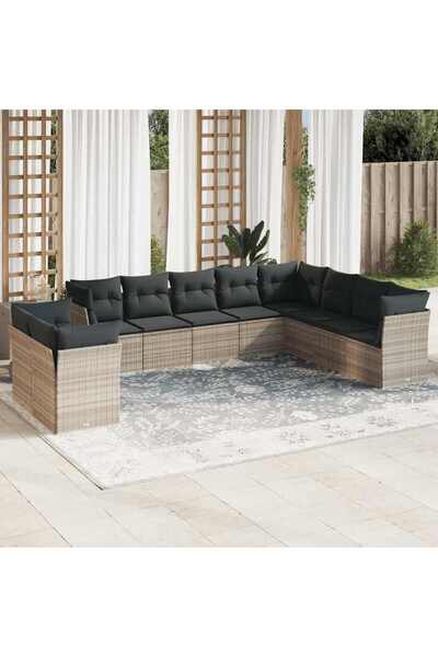 vidaxl Set canapele de gradina cu perne 10 piese gri deschis poliratan