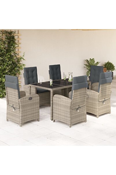 vidaxl Set mobilier de gradina cu perne, 7 piese, gri, poliratan