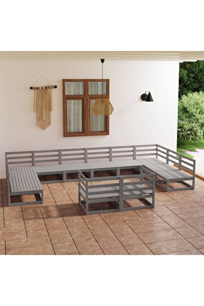 vidaxl Set mobilier de gradina, 12 piese, lemn masiv de pin