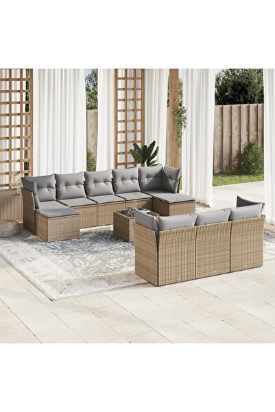 vidaxl Set canapele de gradina cu perne, 11 piese, bej, poliratan