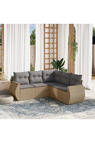 vidaxl Set canapele de gradina cu perne, 5 piese, bej, poliratan