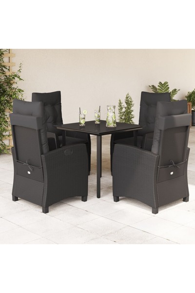 vidaxl Set mobilier de gradina cu perne, 5 piese, negru, poliratan