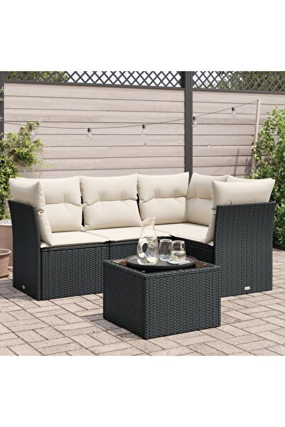vidaxl Set mobilier de gradina cu perne, 5 piese, negru, poliratan