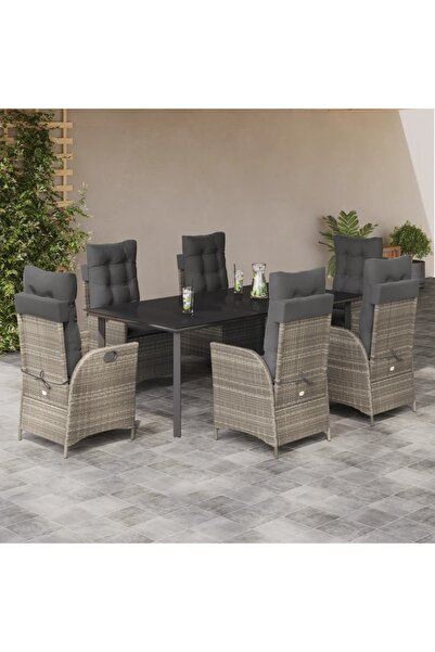 vidaxl Garden furniture set with cushions, 7 pieces, light grey polyrattan