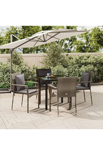 Concept Set mobilier grădină cu perne, 5 piese, negru și gri, poliratan