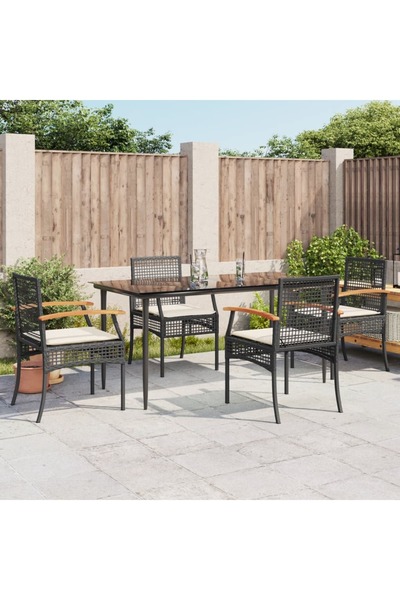vidaxl Garden furniture set with cushions, 5 pieces, black, polyrattan