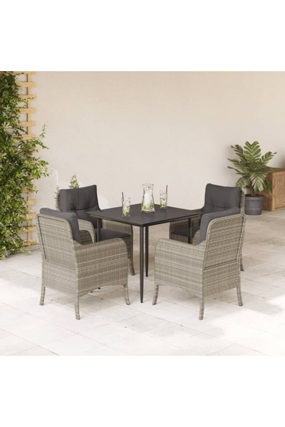vidaxl Garden furniture set with cushions, 5 pieces, light grey polyrattan