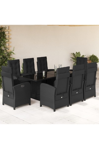 vidaxl Set mobilier de gradina cu perne, 9 piese, negru, poliratan