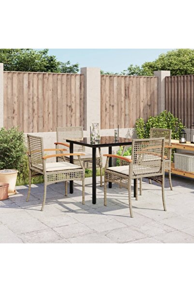 vidaxl Garden furniture set with cushions, 5 pieces, beige, polyrattan