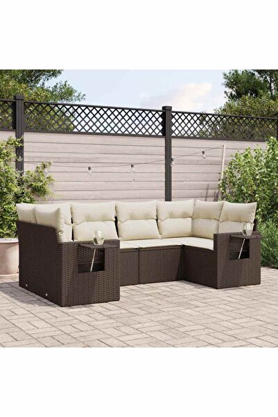 vidaxl Garden sofa set with cushions, 6 pieces, brown, polyrattan