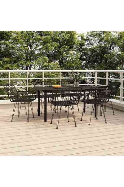 Concept Set mobilier de grădină, 7 piese, negru, poliratan