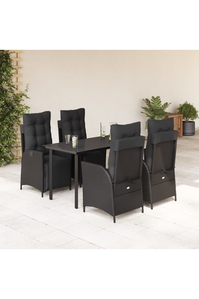 vidaxl Garden furniture set with cushions, 5 pieces, black, polyrattan