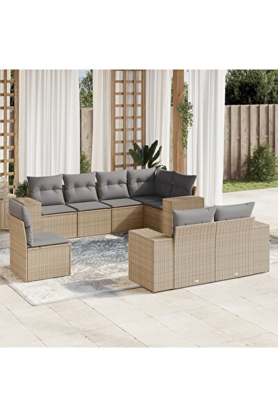 vidaxl Garden sofa set, 8 pieces, with cushions, beige, polyrattan