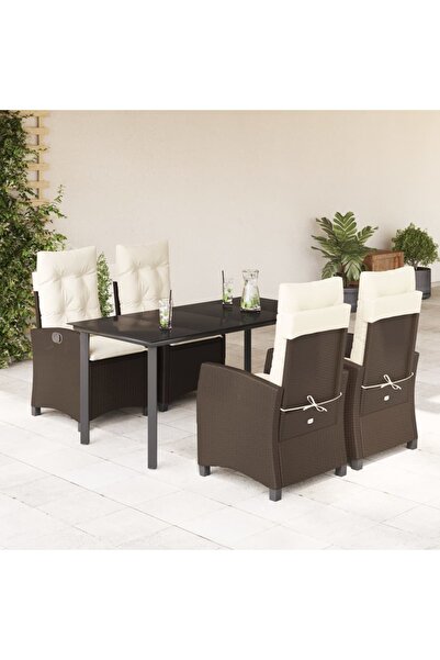 vidaxl 5-piece garden furniture set with cushions, brown, polyrattan
