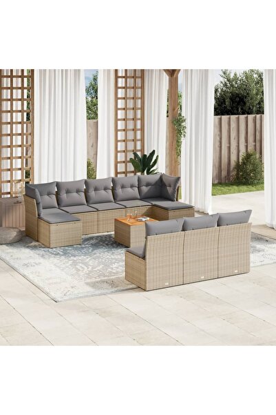 vidaxl Set canapele de gradina cu perne, 11 piese, bej, poliratan
