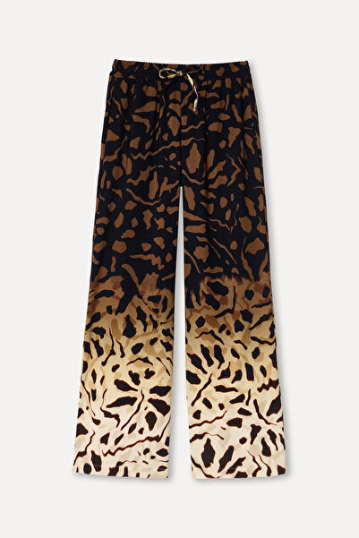 Mudo Women's Brown Patterned Wide Leg Trousers