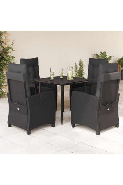 vidaxl Garden furniture set with cushions, 5 pieces, black, polyrattan
