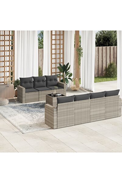 vidaxl Set mobilier de gradina cu perne, 8 piese gri deschis poliratan