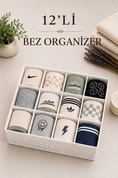 ZURİ DESİGN 12’li Bez Organizer Çekmece Düzenleyici Kumaş Saklama Kutusu 23 c...