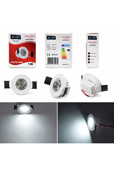 Helios HS1207 1W LED Spot Armatür Beyaz Kasa Gün Işığı / Beyaz Işık Mini Gömm...