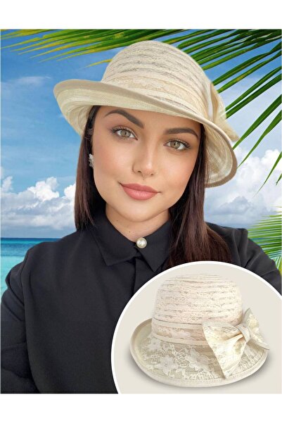 Confortino Luxury women's hat made of lace organza with flowers, ONE size, AD...