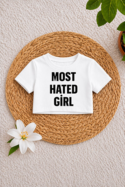 MECH BUTİK Most Hated Girl Printed Black-White-Pink Crop Top, Crop T-Shirt Ts...
