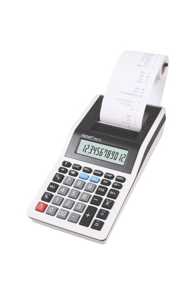 rebell Calculator cu banda, 12 digits, 200 x 102 x 45 mm, PDC 10 - alb/negru