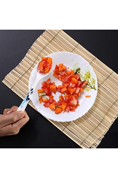 DELCASA DC1866 Melamine Ware Table Spoon Plain Pattern Cutlery, Long Grip Handle, Polished, Leaf Design, Multi