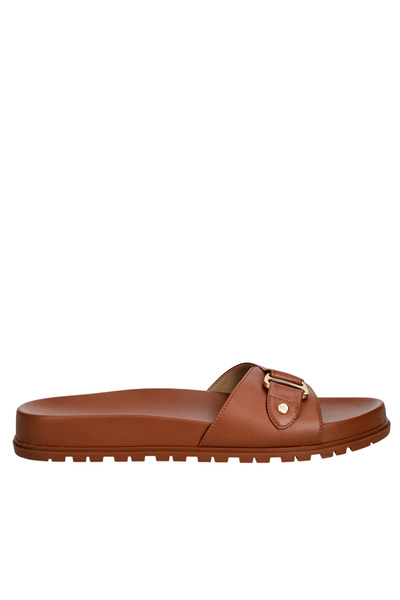 Ralph Lauren Γυναικείες Δερμάτινες Tasha Παντόφλες Καφέ 802982883001-TAN
