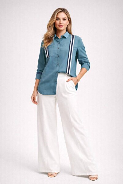 MODA45 Women's Striped Detailed Shirt