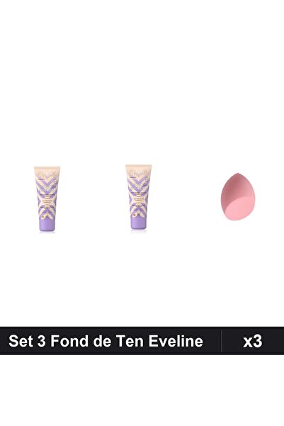 Makeup Set 3 Fond de Ten Eveline Better the Perfect 02+05 30ml + Burete Machiaj