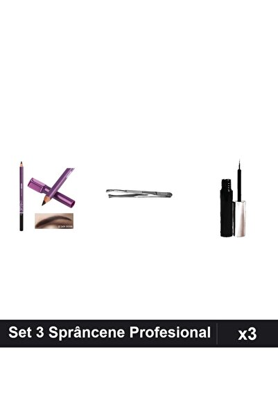 Makeup Set 3 Creion Sprâncene Maro + Pensetă Profesională + Tuș Magnetic Negru