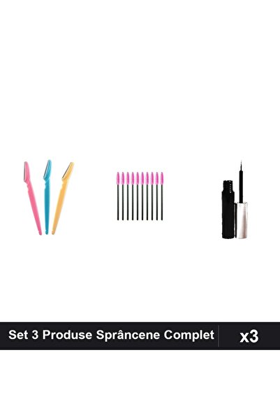Makeup Set 3 Produse Sprâncene: Lame Facial, Periuțe Gene și Tuș Magnetic Negru