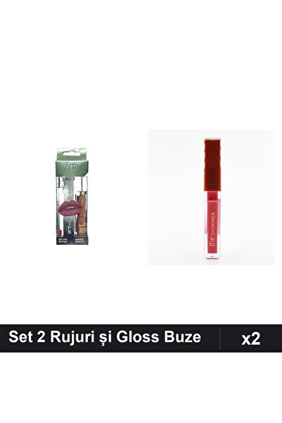 Makeup Set 2 Rujuri Ushas nr 13 și Gloss Shimmer Ruby Rose - 01, Machiaj Buze