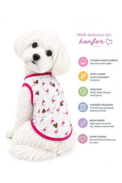 DOGİ&DOG Küçük Irk Pink Stork Köpek Atleti Köpek Kıyafeti Kedi Kıyafeti (1-10KG)
