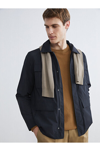 LC Waikiki Navy Blue Standard Fit Shirt Collar Men's Coat