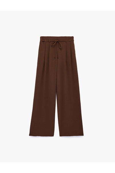 Koton Straight Fit Pleated Belted Wide Leg Pants