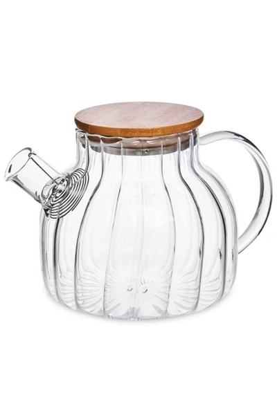 PUFO Fluffy Glass Teapot with Wooden Lid, 1L - ideal for tea, infusions, and ...