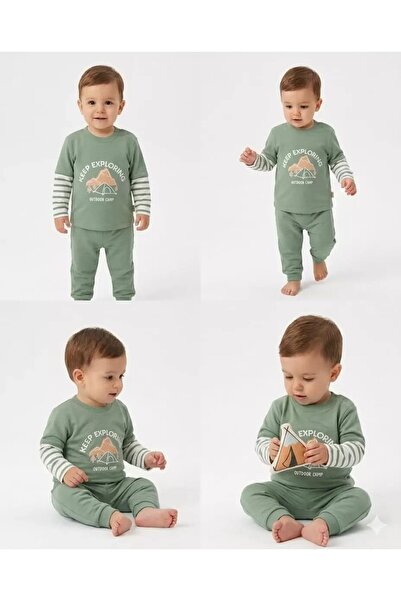 Generic Brand 6/24 Month Striped Sleeve Detailed Printed Baby Set