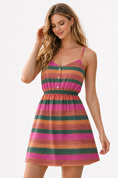 MB MİSSLADY COLLECTION Pastel Çizgili Askılı Mini Yazlık Elbise