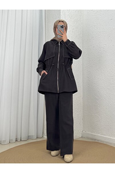 MİHRA STORE Set pantaloni și bolero cu buzunare duble și talie ajustabilă - E...