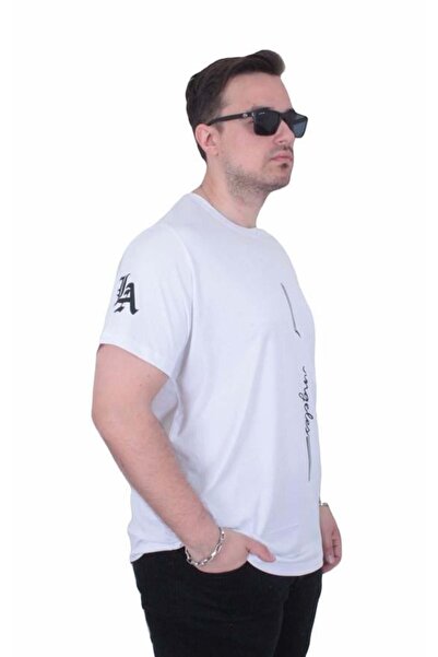 Starbattal Men's Oversized Crew Neck T-Shirt Los Angeles 26155 White