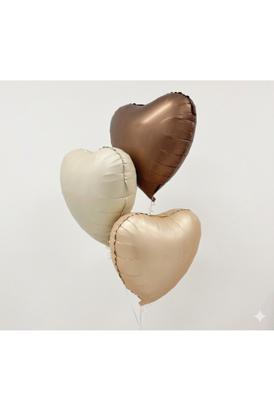 Üçlü krem karamel ve retro bej kalpli folyo balon