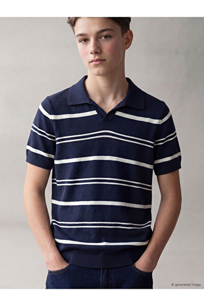 LC Waikiki Vizyon New Season Polo Collar Striped Boys' Knit Sweater