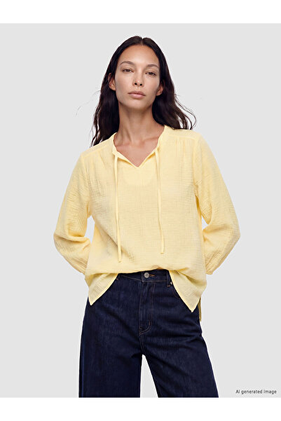 LC Waikiki Yellow Tie-Neck Textured Blouse