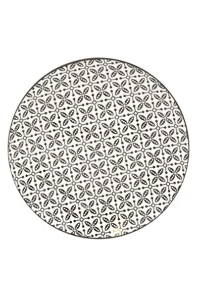 Zumzeria Beige Plate with Black Pattern in Porcelain for Fruits Ø19.6cm